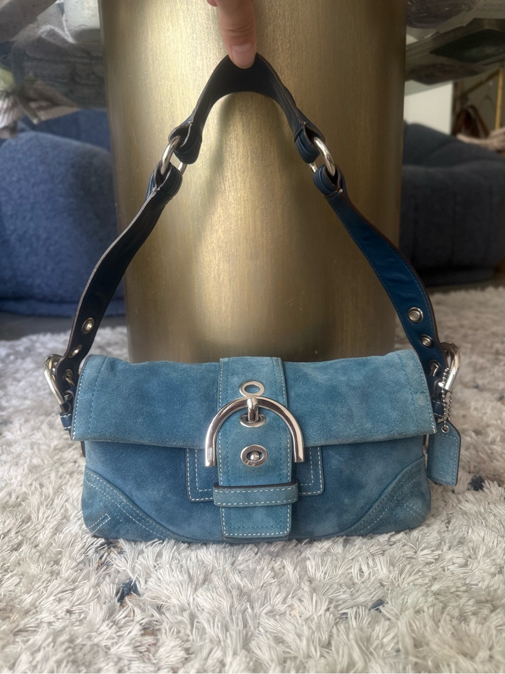 COACH RARE VINTAGE 2005 BLUE SUEDE SOHO DEMI FLAP